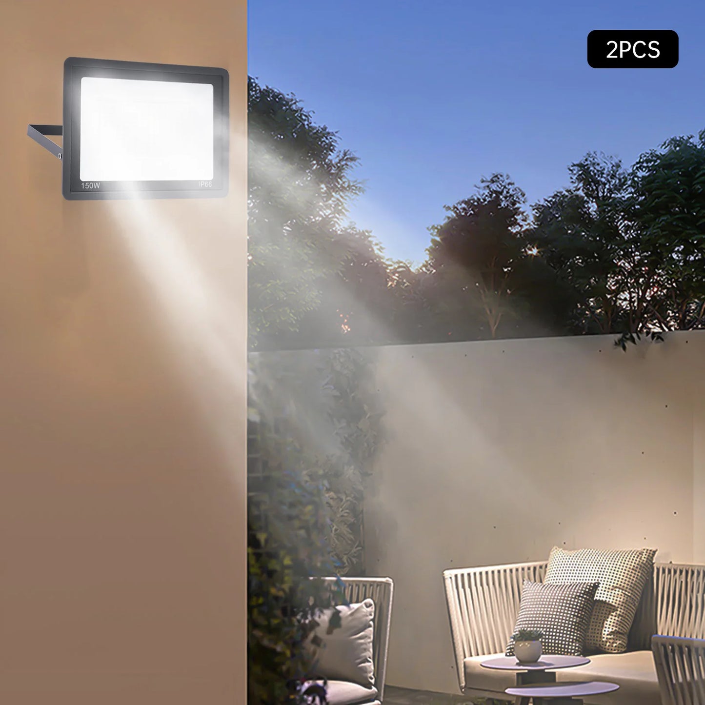 2Pcs LED Flood Light with Plug Outdoor 6000-6500K Daylight White IP66 Waterproof for Backyard Garage