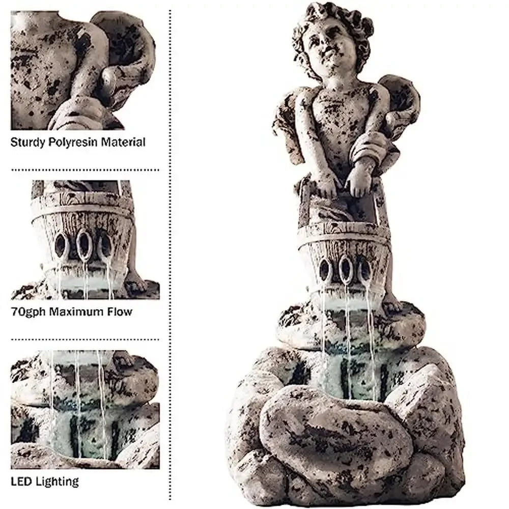 LED Lighted Outdoor Water Fountain Cherub Angel Design Polyresin Material Garden Decor 10.25" x 15" x 24