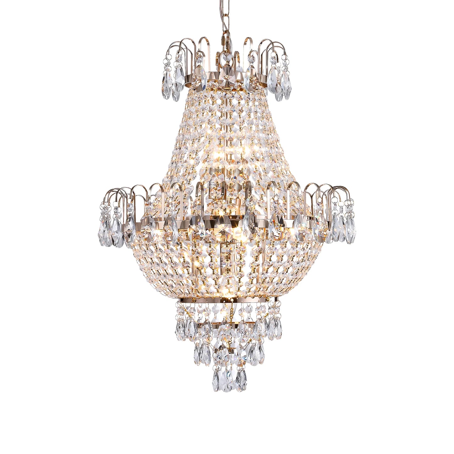 16.9" Luxury Retro Crystal Chandelier European Style Imperial Style Copper Color 7-Light Lighting Fixture Classy Living Room Restaurant Entrance Ceiling Light