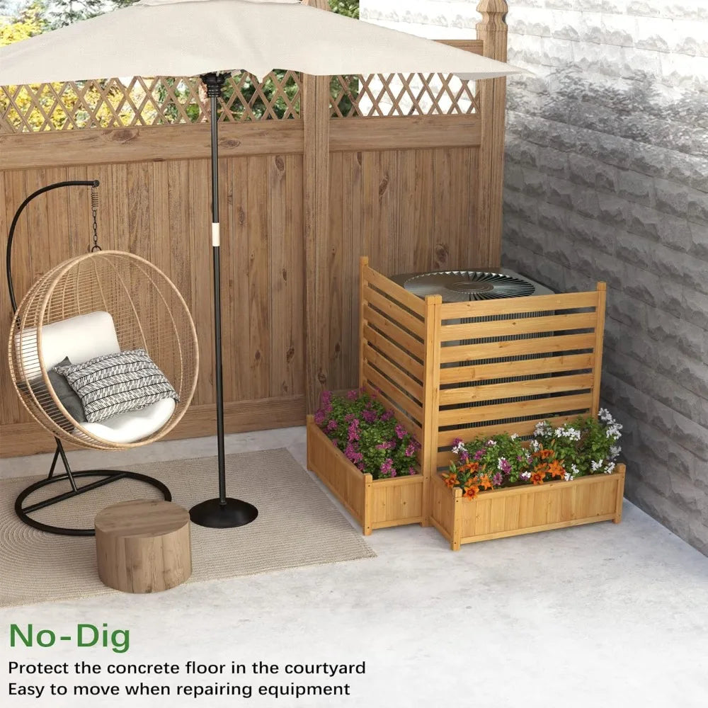 Air Conditioner Fence Outdoor Wood Privacy Screen with Planter Box for Trash Can Pool Equipment No-Dig Kit 36"W x 45"H 2 Panels)