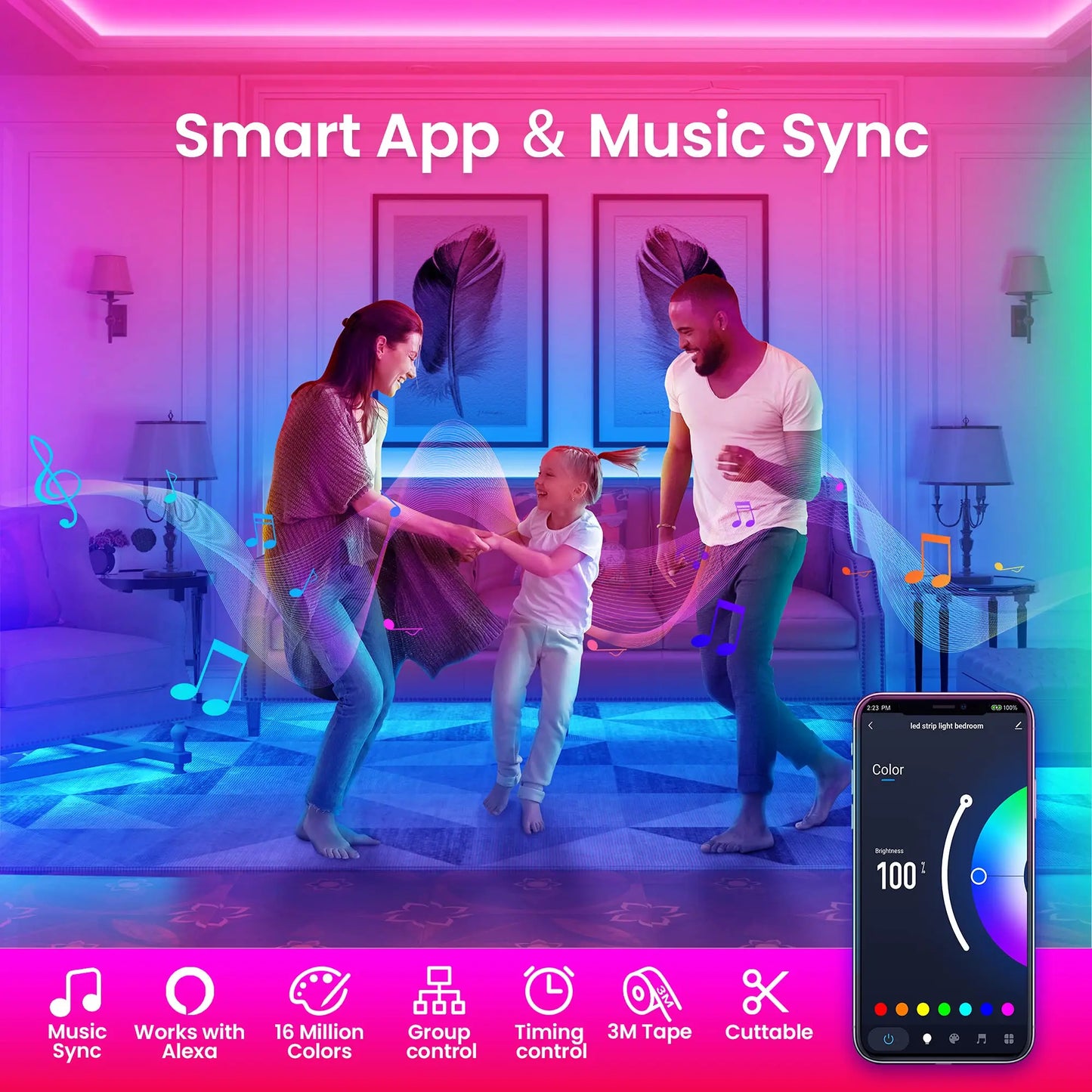 Smart WiFi Led Lights 100ft, Tuya App Controlled Work with Alexa and Google Assistant, Timer Schedule Color Changing forBedroom