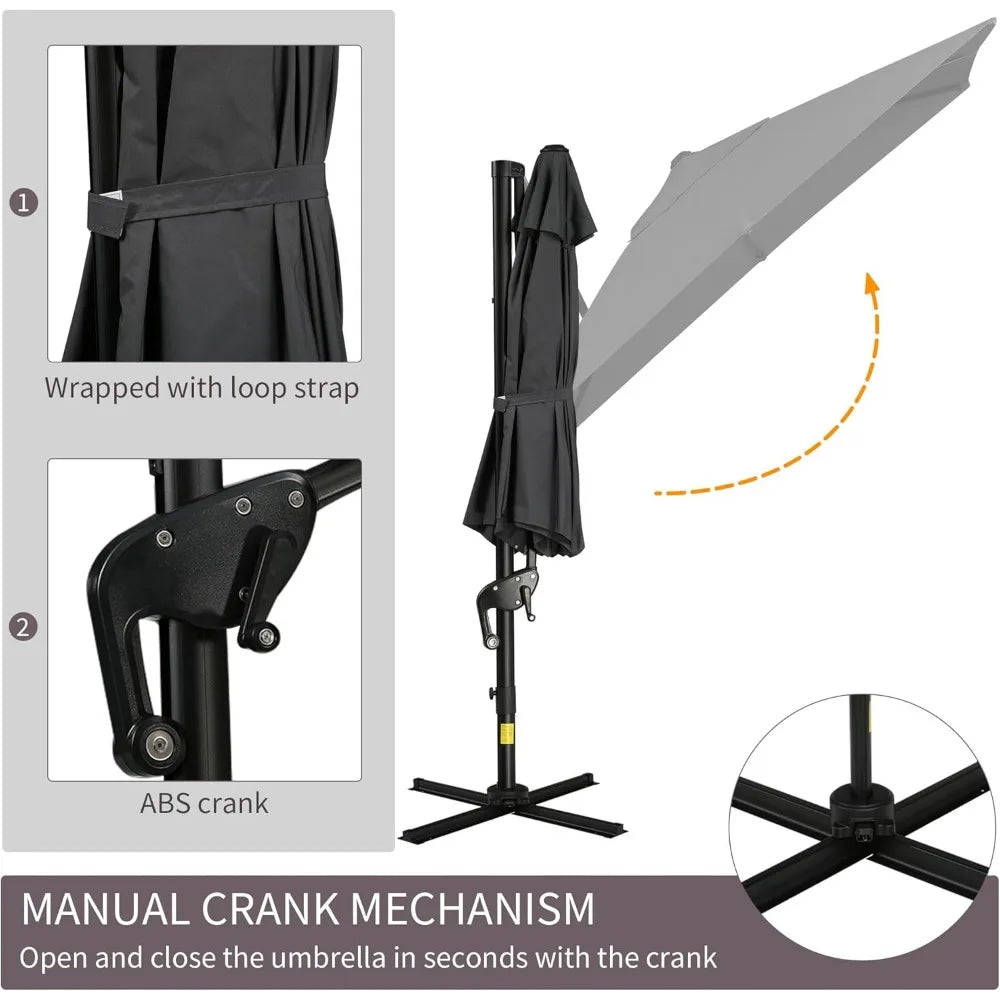 8FT Cantilever Patio Umbrella with 360 Degree Rotation