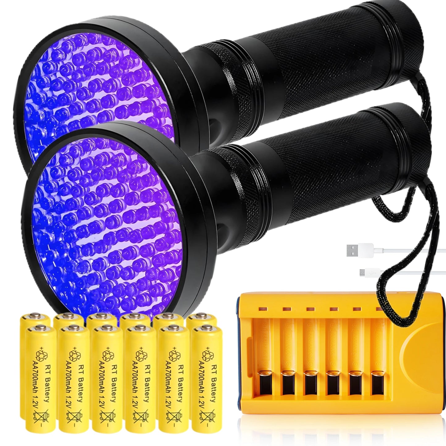 Skywolfeye 2PC Purple UV Flashlight 100 LED with Battery