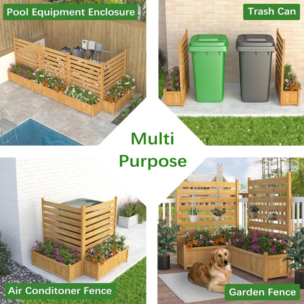 Air Conditioner Fence Outdoor Wood Privacy Screen with Planter Box for Trash Can Pool Equipment No-Dig Kit 36"W x 45"H 2 Panels)