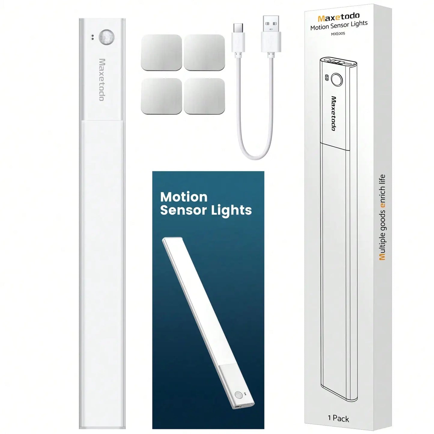 Under Cabinet Lights 64 LED Sensor Magnetic 3000mAh Rechargeable 3 Color Temperature Energy Class A Night for Cupboard Stairs