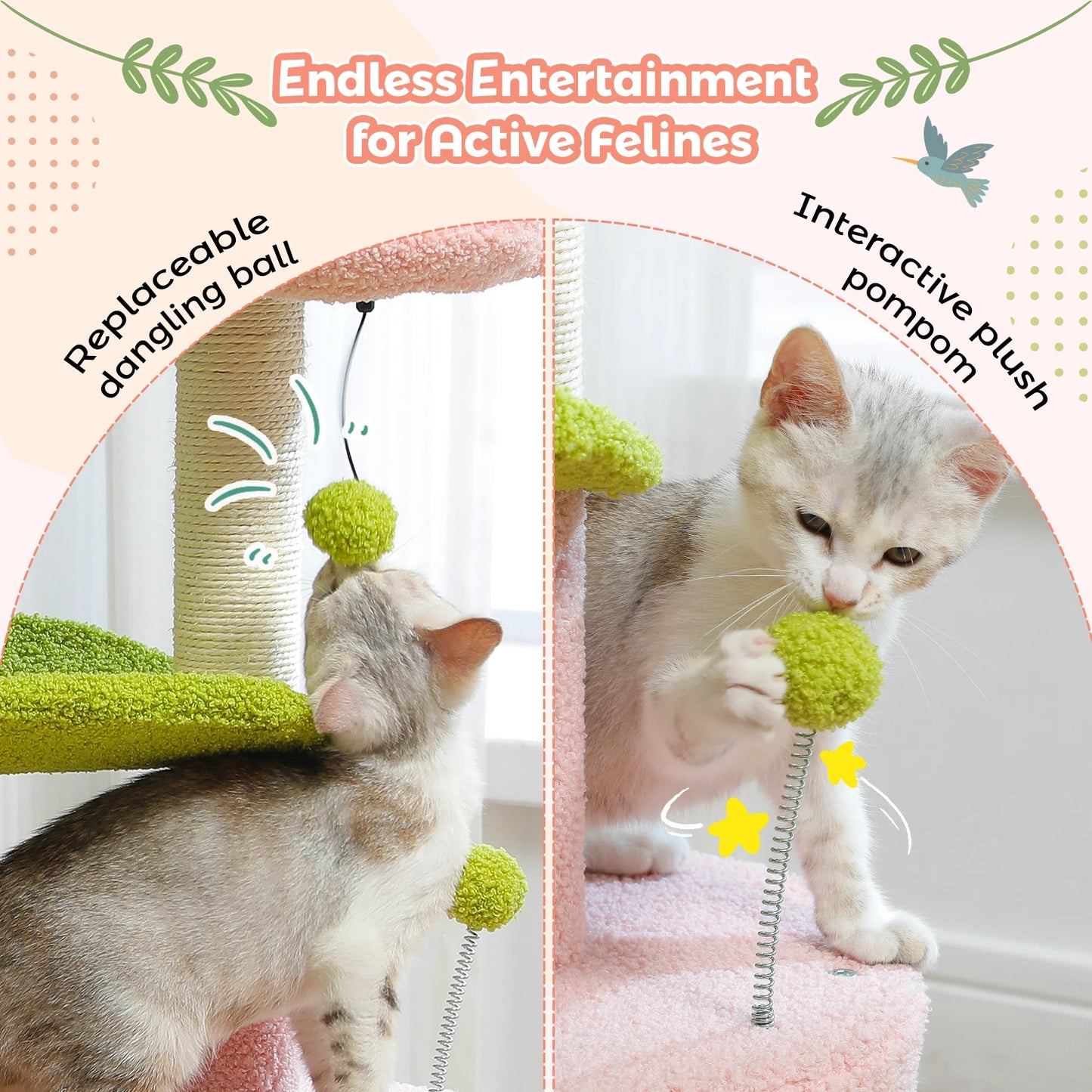 Cactus Cat Tree with Curved Perch Cozy Cat Condo Tower