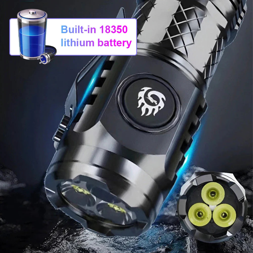 Three-Eyed Monster Super Power LED Flashlight Type-C Rechargeable Portable Outdoor Lighting Long-Range Powerful Flash Lights