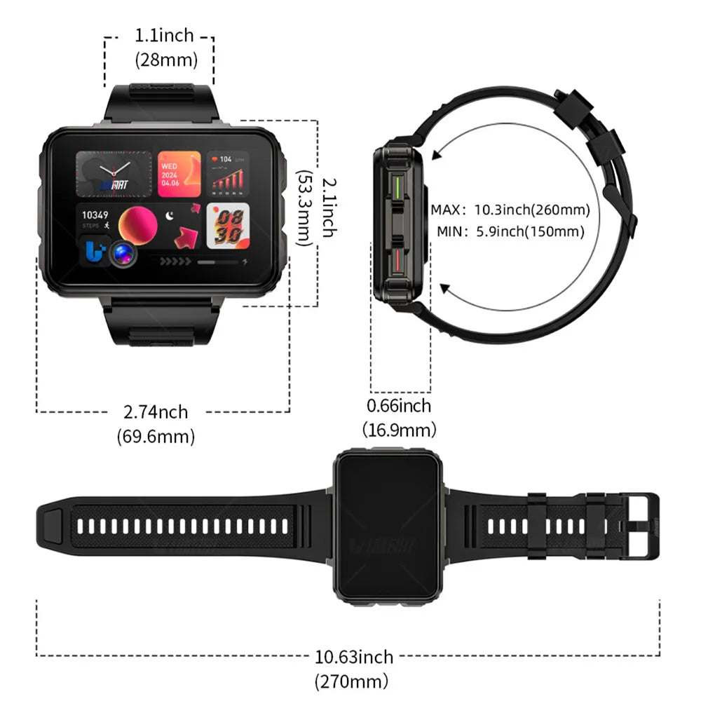LOKMAT APPLLP 5 MAX Android Watch Phone Square Big Screen Wifi 4G Calls Smartwatches Dual Camera with Flashlight Gaming Watch