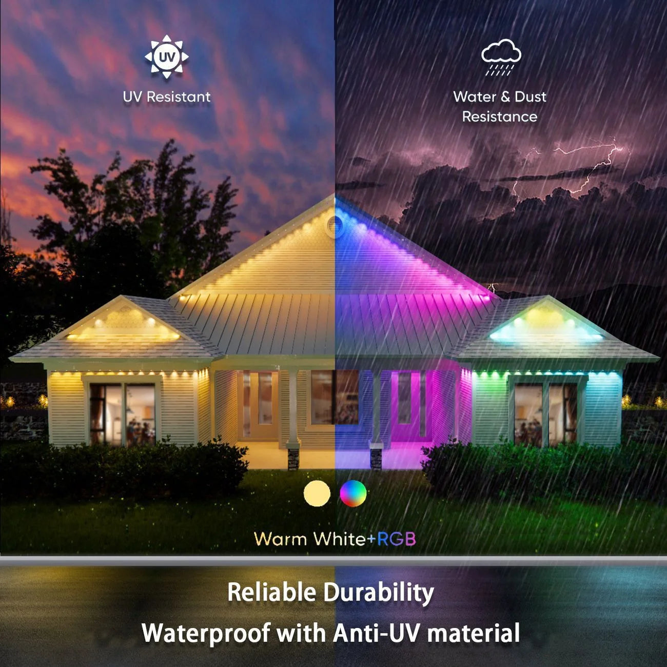 Smart Eaves Light LED Outdoor RGBIC WIFI LED Strip Light for House w/Remote Full House Eaves Light Party Christmas Holiday Decor