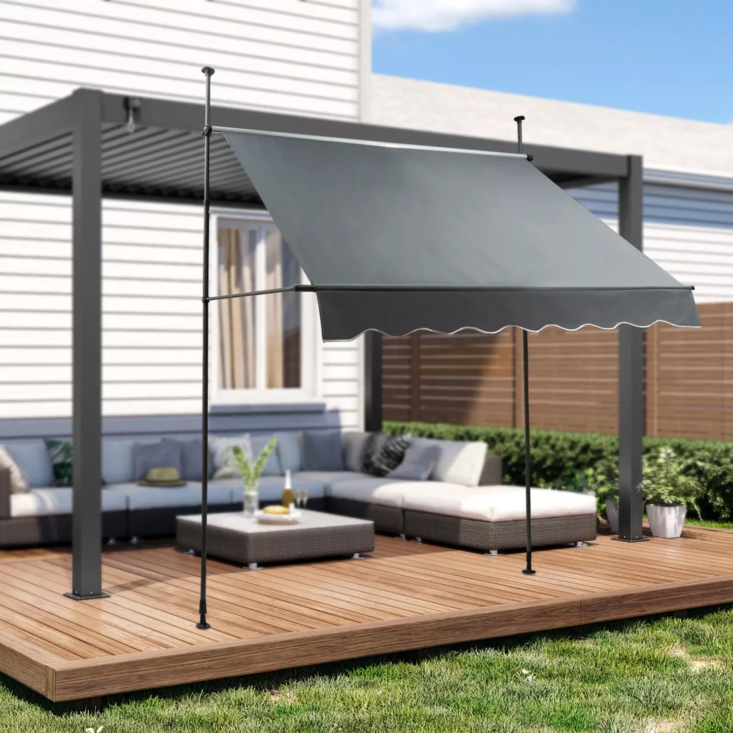 Patio Awning Tarpaulin 49.61*5.91*5.91in Shading Rain Protection Retractable Awning Sunshade Shelter