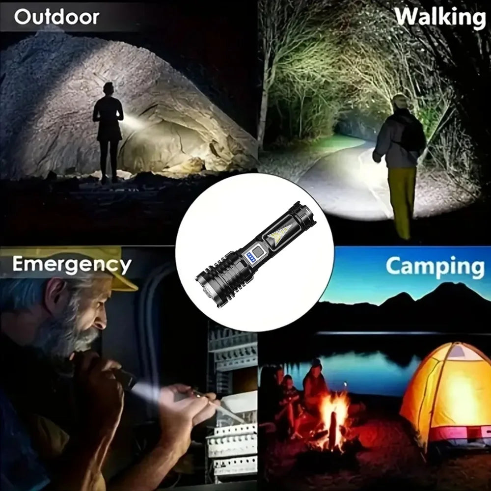 High Strong Light USB Rechargeable LED Flashlight Built-in Battery Tactical Torch for Outdoor Camping Hiking