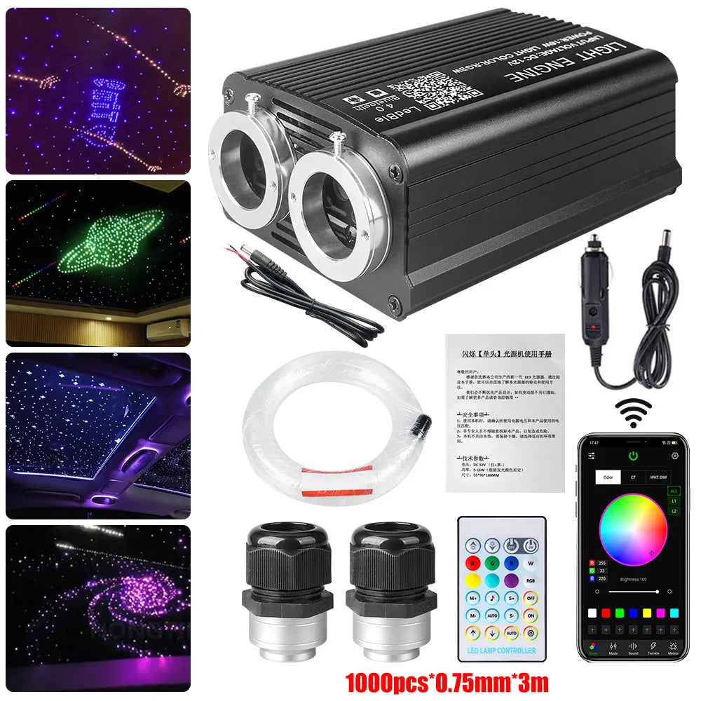 32W Twinkle RGBW Double Head Fiber Optic Light Starry Sky Car Star Ceiling Light Star Roof Atmosphere Car Home Decoration