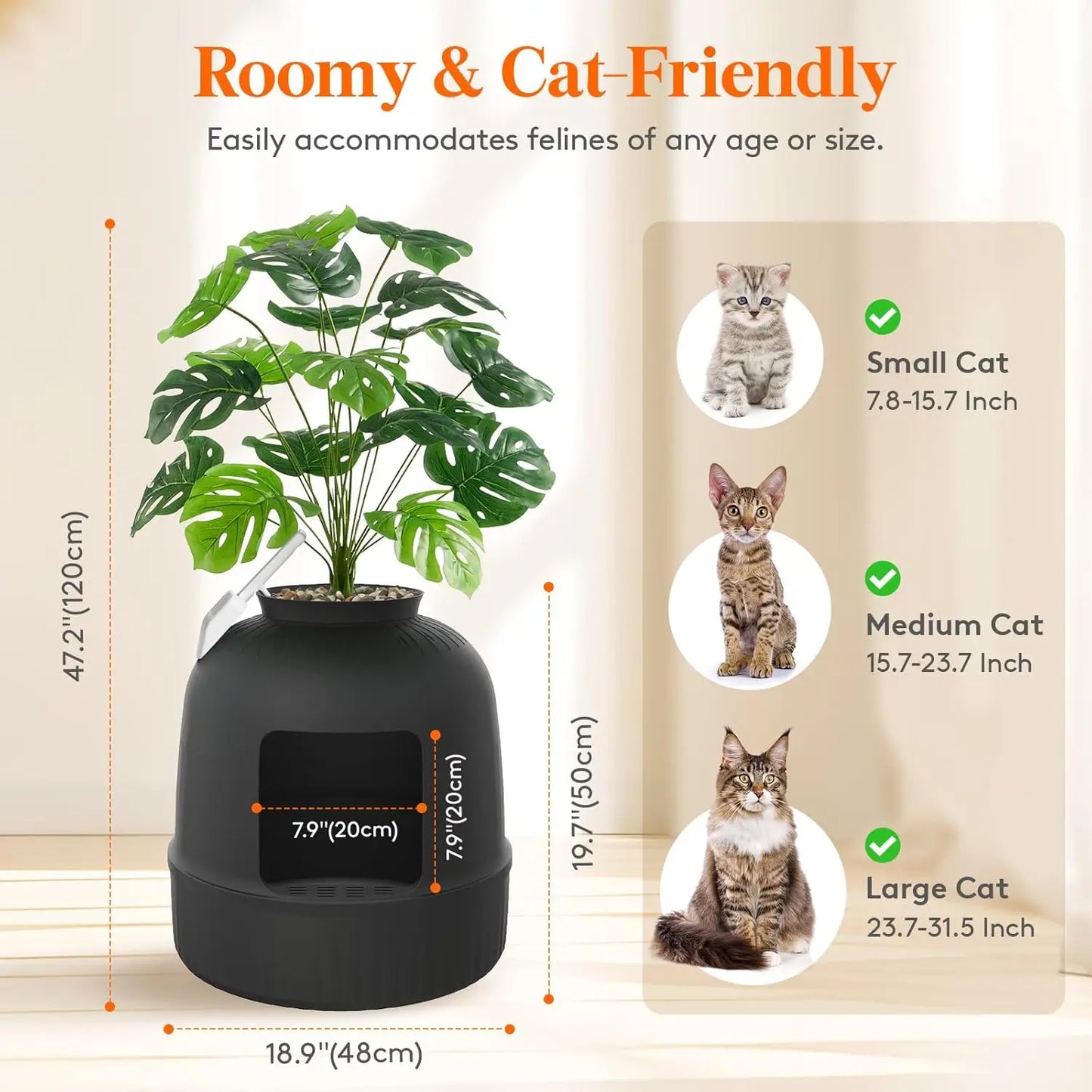 Litter Box Cat with Faux Plant & Scoop, Hidden Enclosure Litter Tray with Odor Control & Carbon Filter