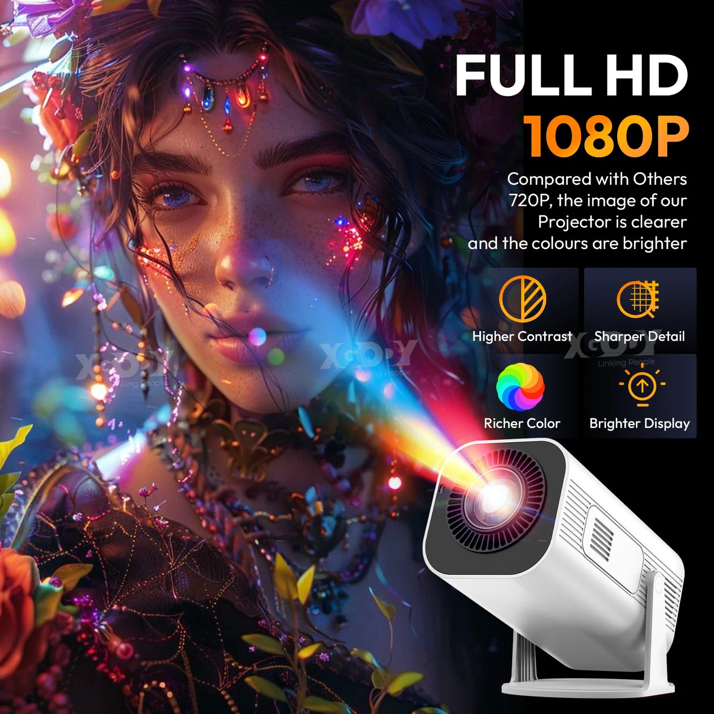 XGODY 2025 4K HD Mini Projector With 5G WiFi And BT 5.0 10000 Lumen Projector Home cinema Theater Automatic Keystone Correction
