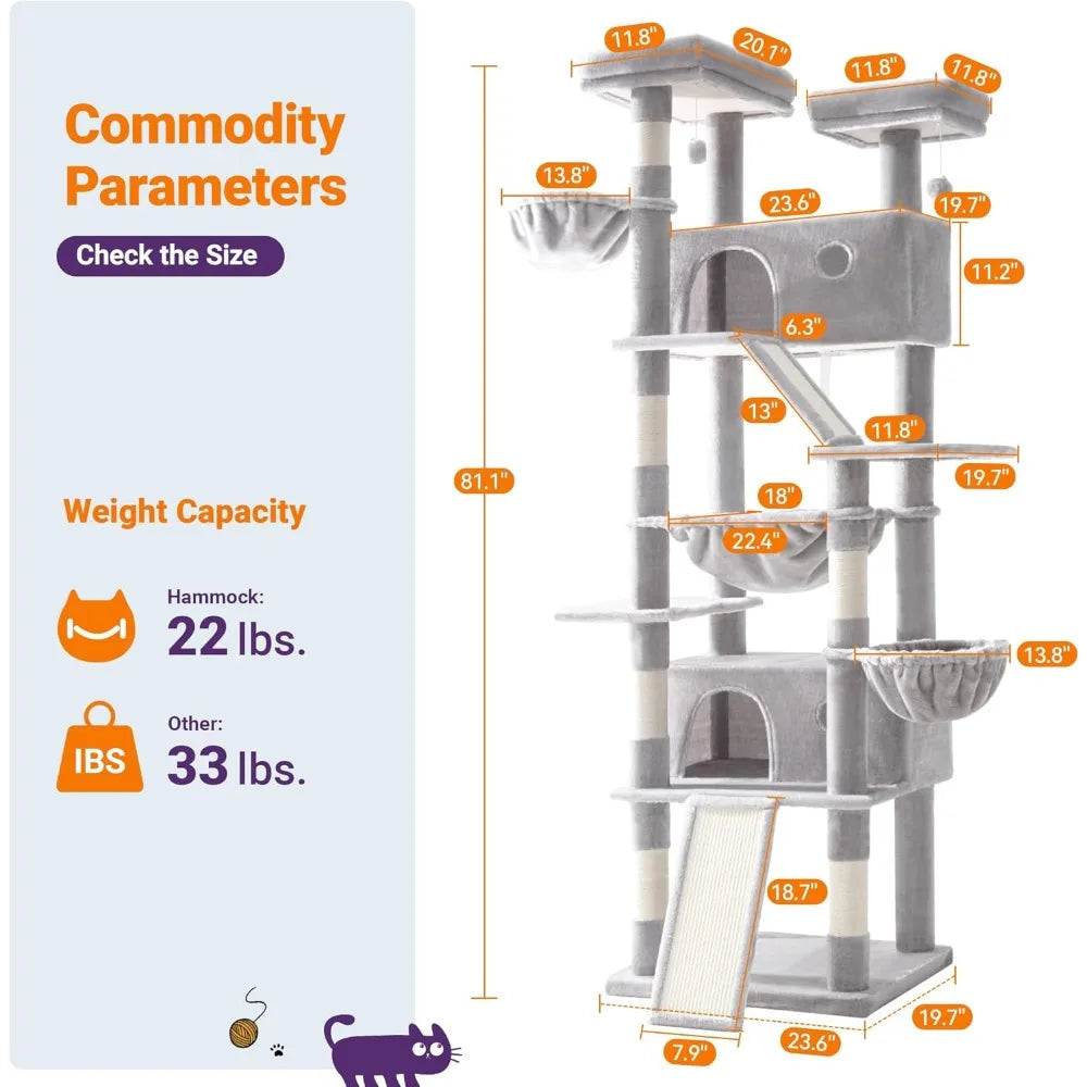 81 Inches Tall Cat Tree Multi-Level Large Climbing House