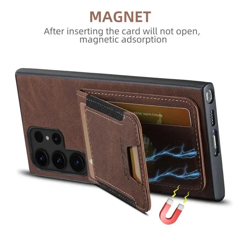 Luxury Shockproof Leather Wallet Flip Phone Case For Samsung S24 S23 S22Ultra Plus Magnetic Cover For Galaxy Note20 Ultra