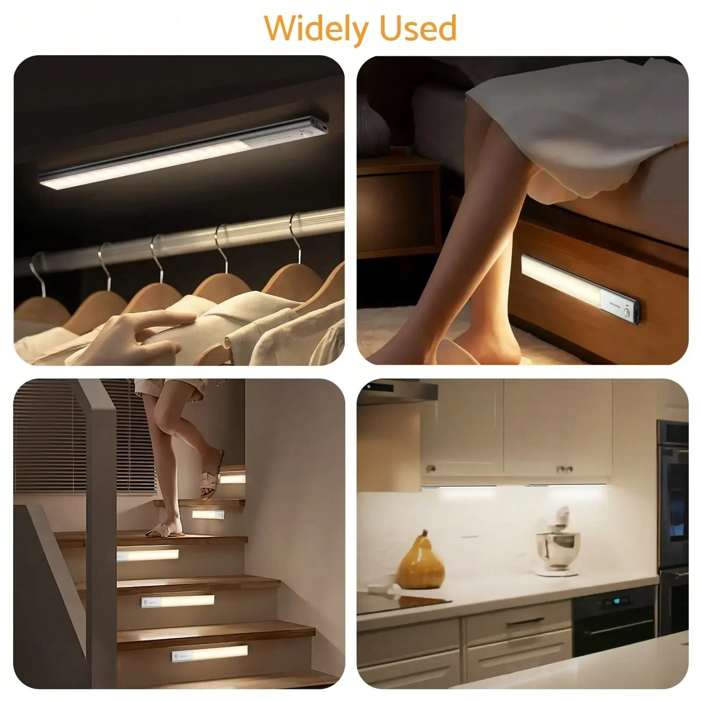 Under Cabinet Lights 64 LED Sensor Magnetic 3000mAh Rechargeable 3 Color Temperature Energy Class A Night for Cupboard Stairs