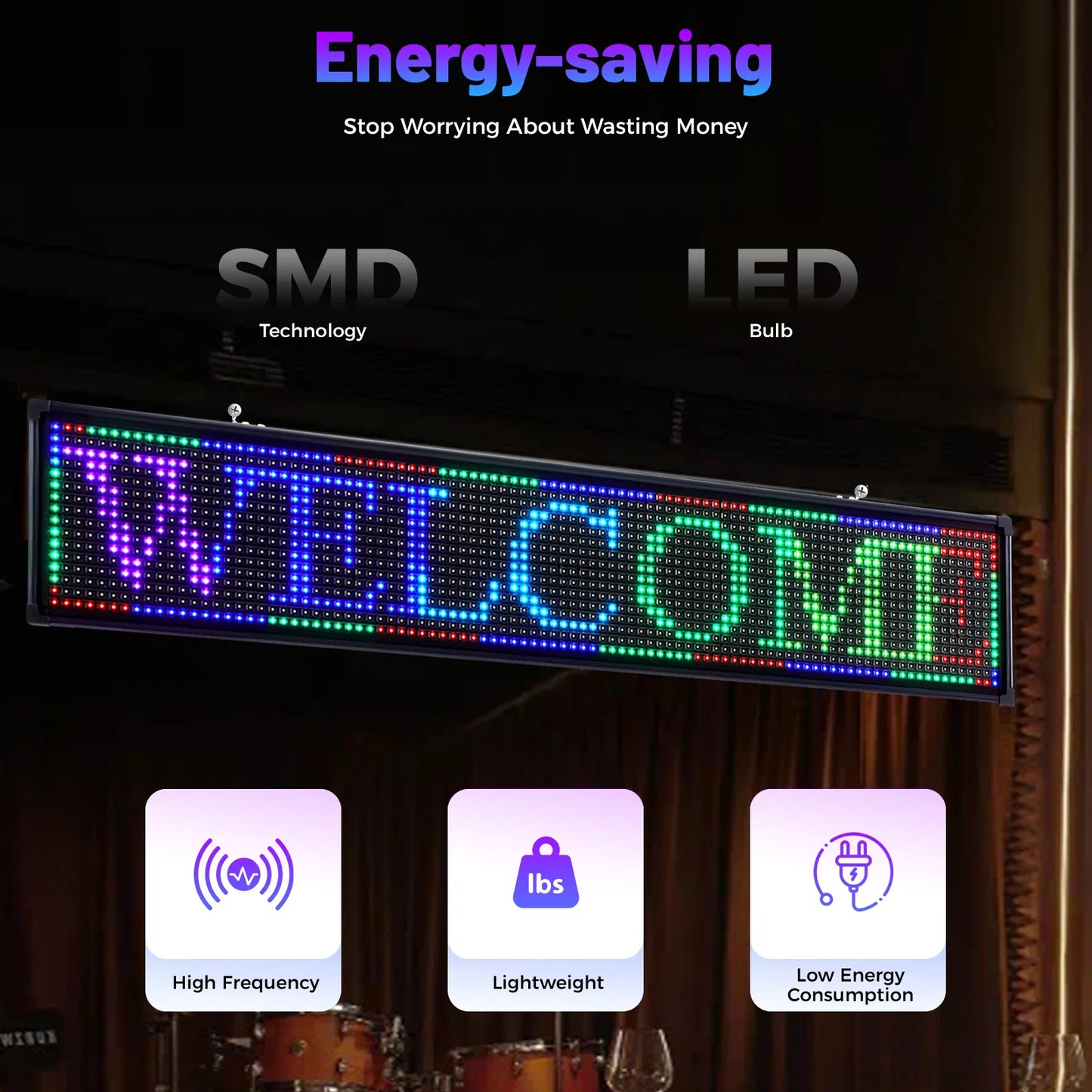 Small 40"x8"x2" LED Scrolling Sign Programble Digital Advertising Seven-color Display Board Selectable Lighting Modes Widely Use