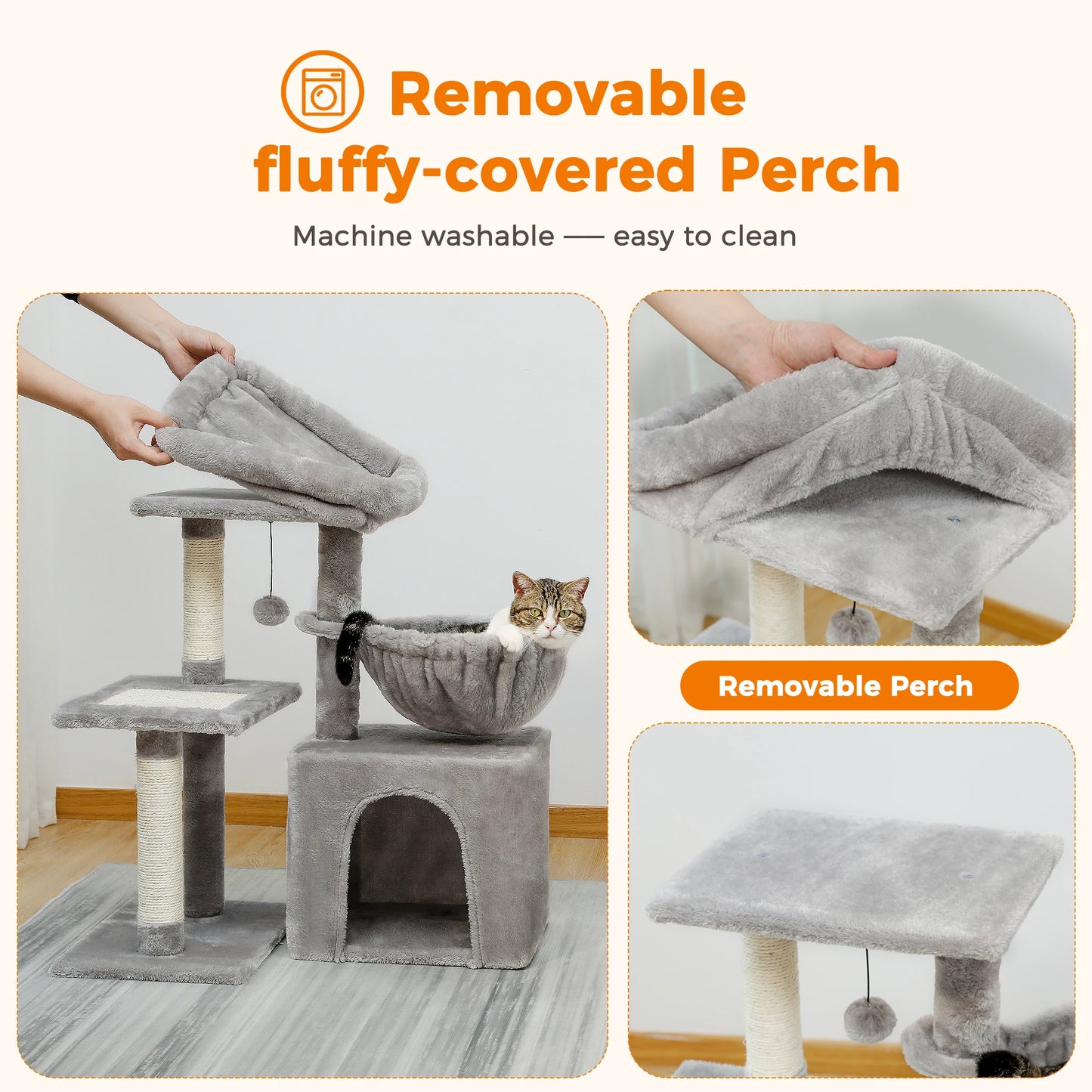 Cat Tree Cat Tower for Indoor Cats with Hammock Grey