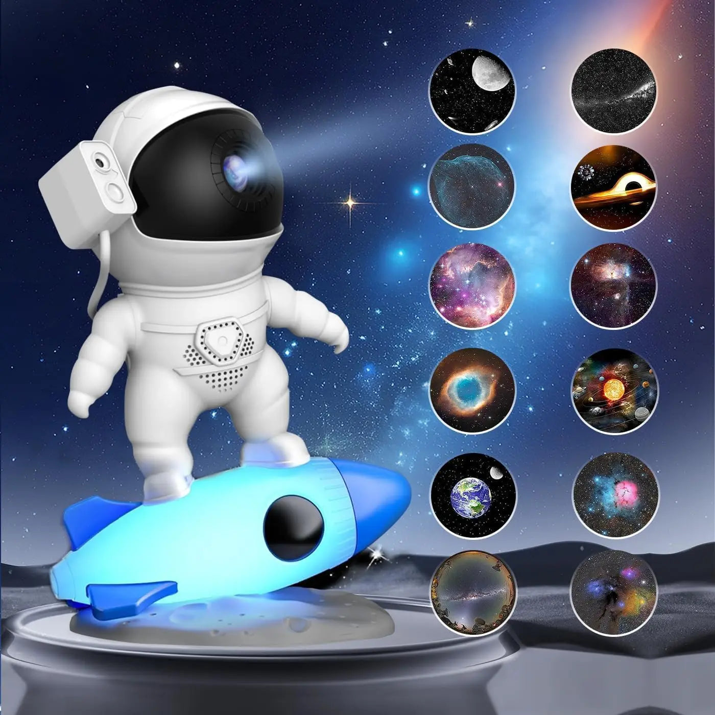 2-in-1 Rocket Astronaut Galaxy Starry Projector Night Light, 360° Rotate Planetarium Nebula LED Lamp For Kids Home Bedroom Gift