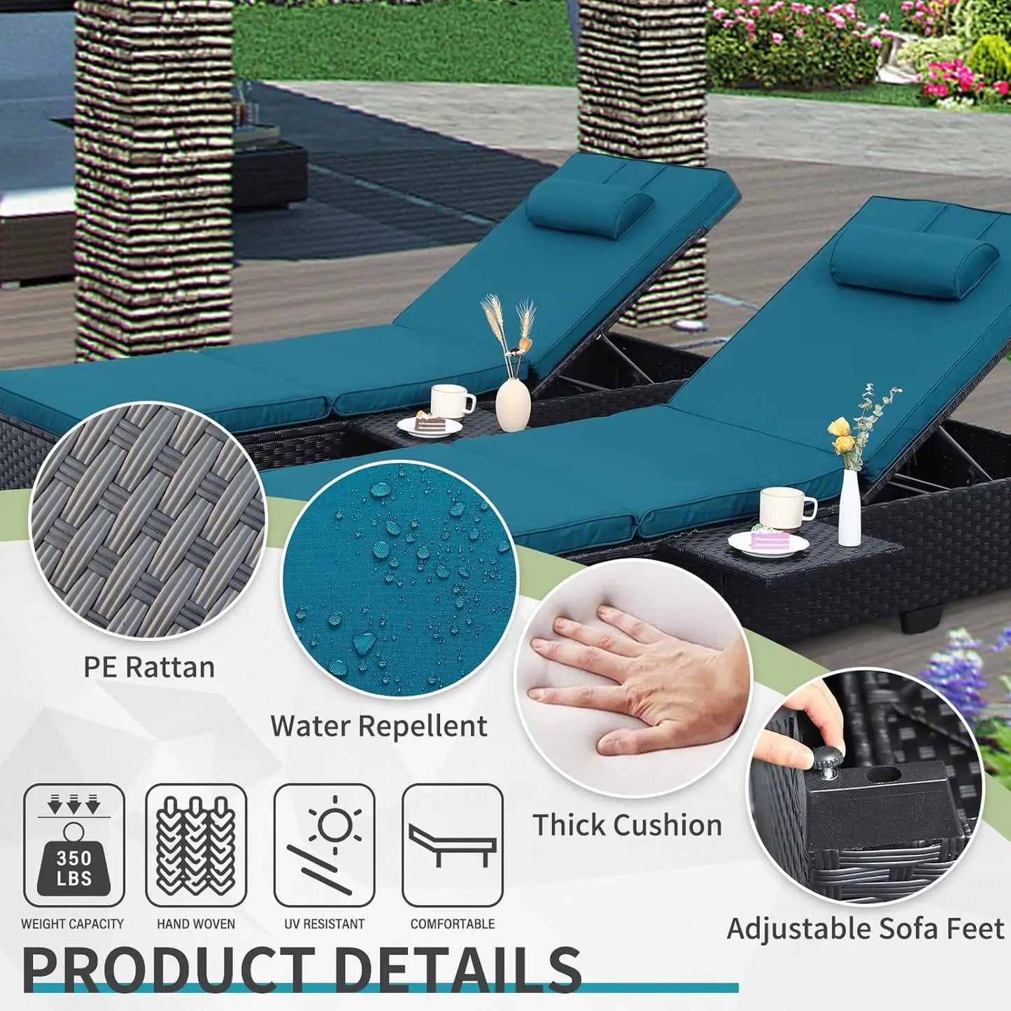 Outdoor Chaise Lounge Chairs for Outside Patio Set of 2