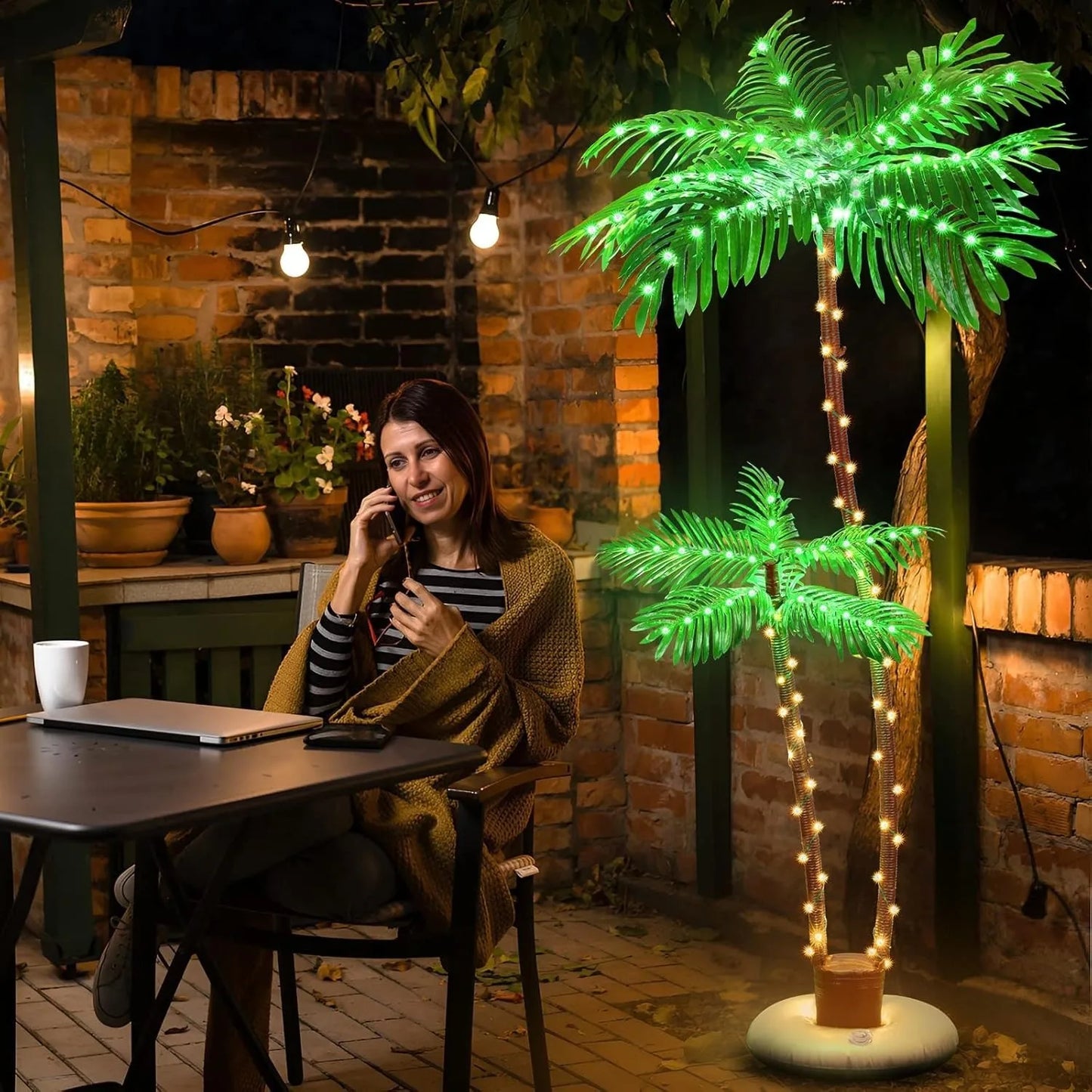 Solar-Powered LED Artificial Palm Trees for Outdoor Pool/Patio/Bar - Tropical & Christmas Party Decor Lights