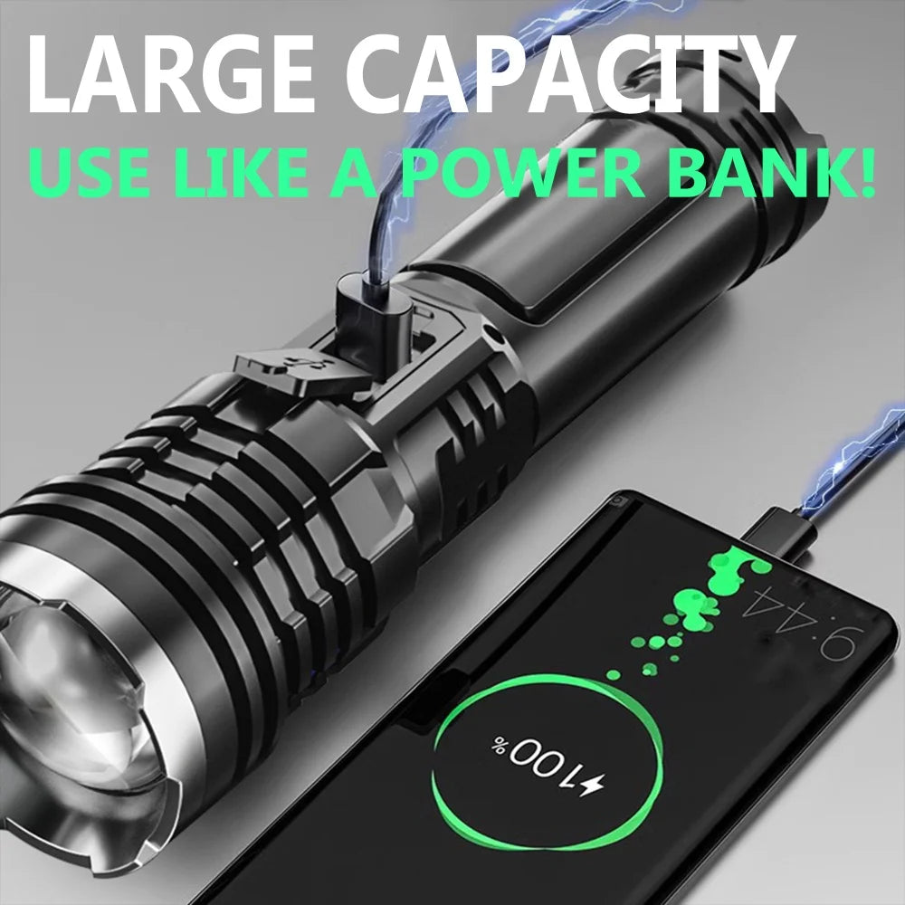 High Strong Light USB Rechargeable LED Flashlight Built-in Battery Tactical Torch for Outdoor Camping Hiking