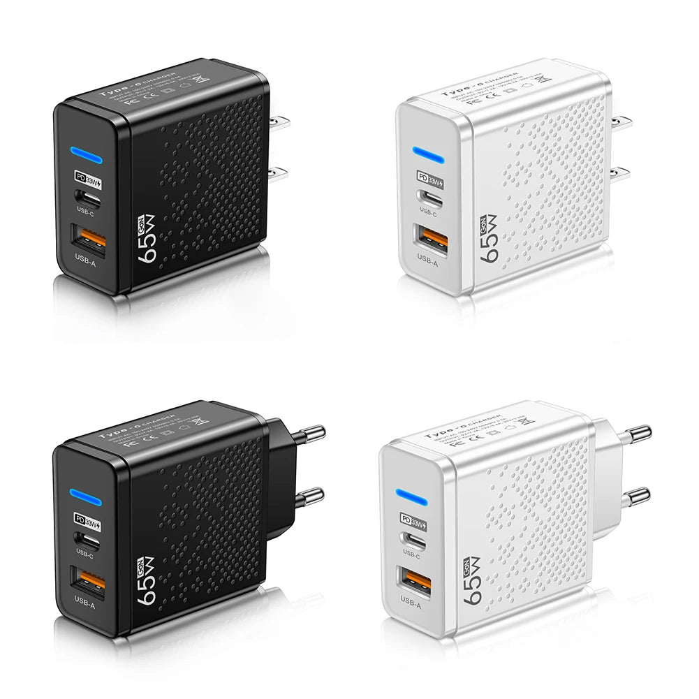 65W USB C Charger PD QC 3.0 Type C USB Fast Charging Wall Adapter For iPhone 14 Xiao mi Samsung Macbook Quick Phone Charger