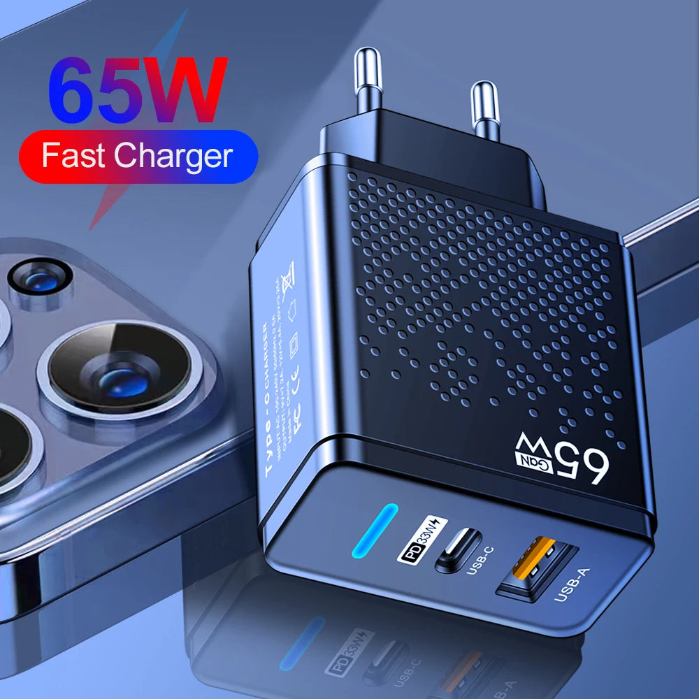 65W USB C Charger PD QC 3.0 Type C USB Fast Charging Wall Adapter For iPhone 14 Xiao mi Samsung Macbook Quick Phone Charger