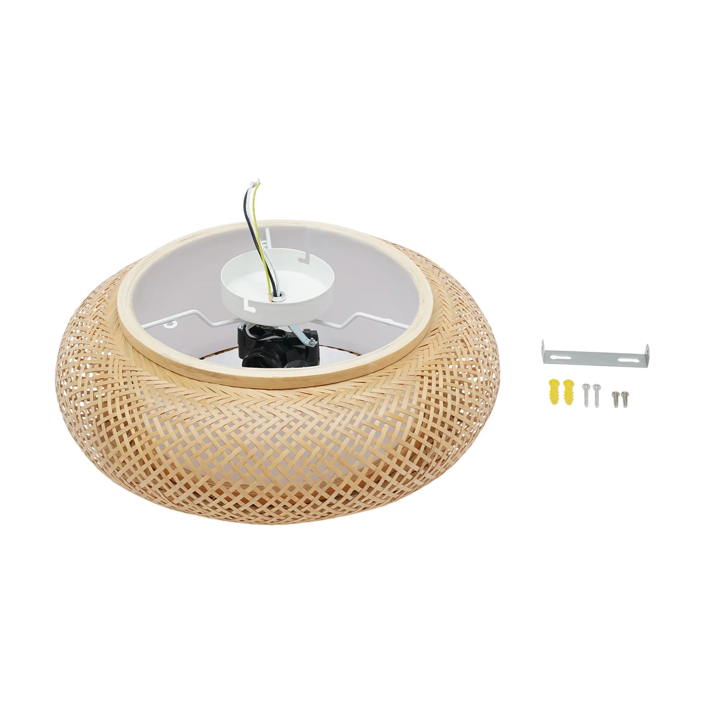 Bamboo Flush Mount Ceiling Light Rustic Rattan Ceiling Fixture Hanging Lamp Flush Mount Ceiling Light 110V 3*E26 Bulbs