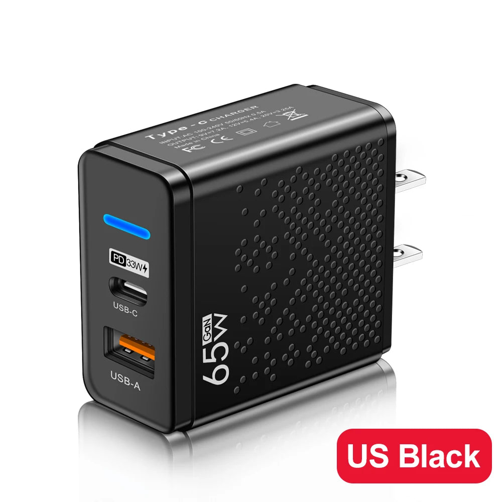 65W USB C Charger PD QC 3.0 Type C USB Fast Charging Wall Adapter For iPhone 14 Xiao mi Samsung Macbook Quick Phone Charger