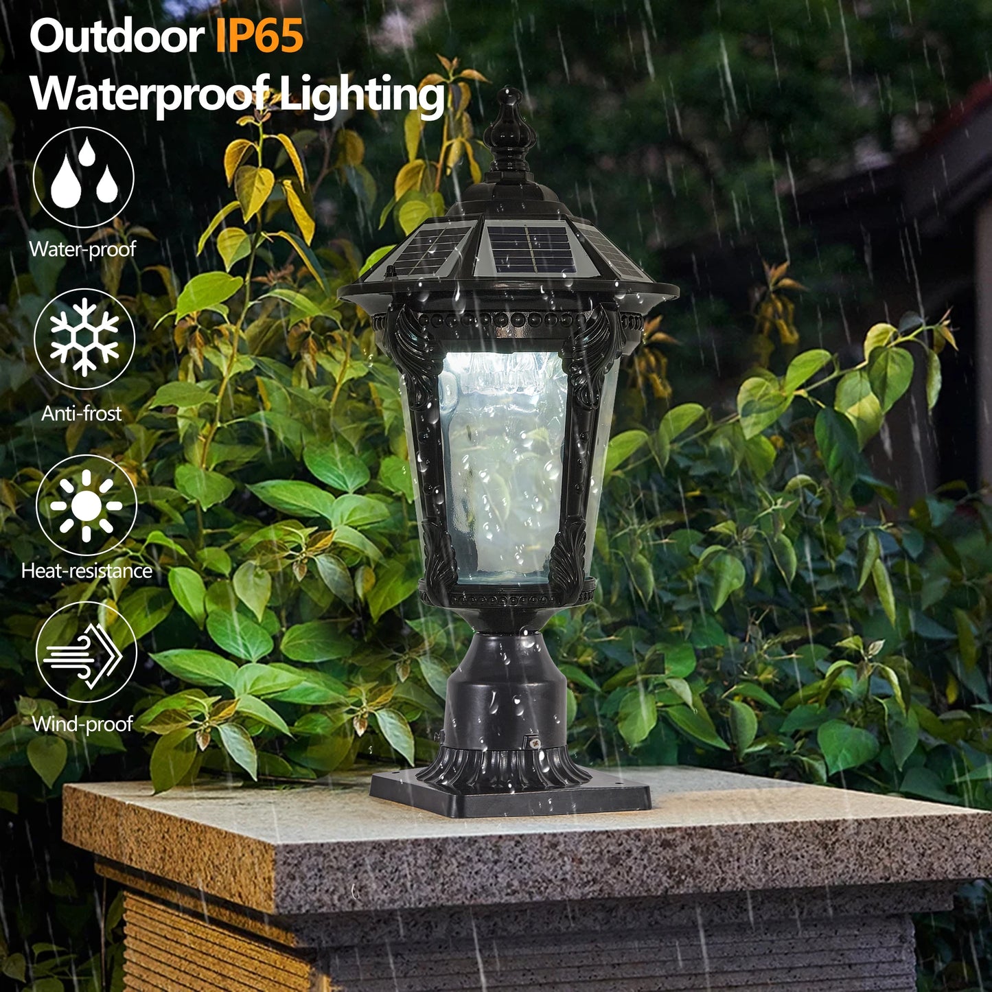 Solar Powered Outdoor Post Light, Waterproof LED Lamp for Garden, Yard -with Auto On/Off, Energy-Saving Landscape Lighting