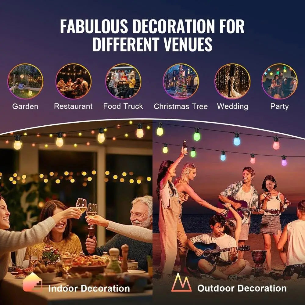 100FT RGB Outdoor String Lights Waterproof APP Controlled Patio Lighting