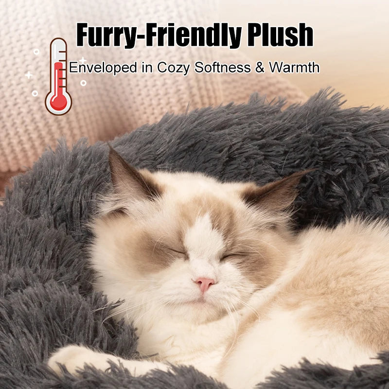 40-100cm Fluffy Pets Large Round Dog Bed Super Warm Soft Cat House