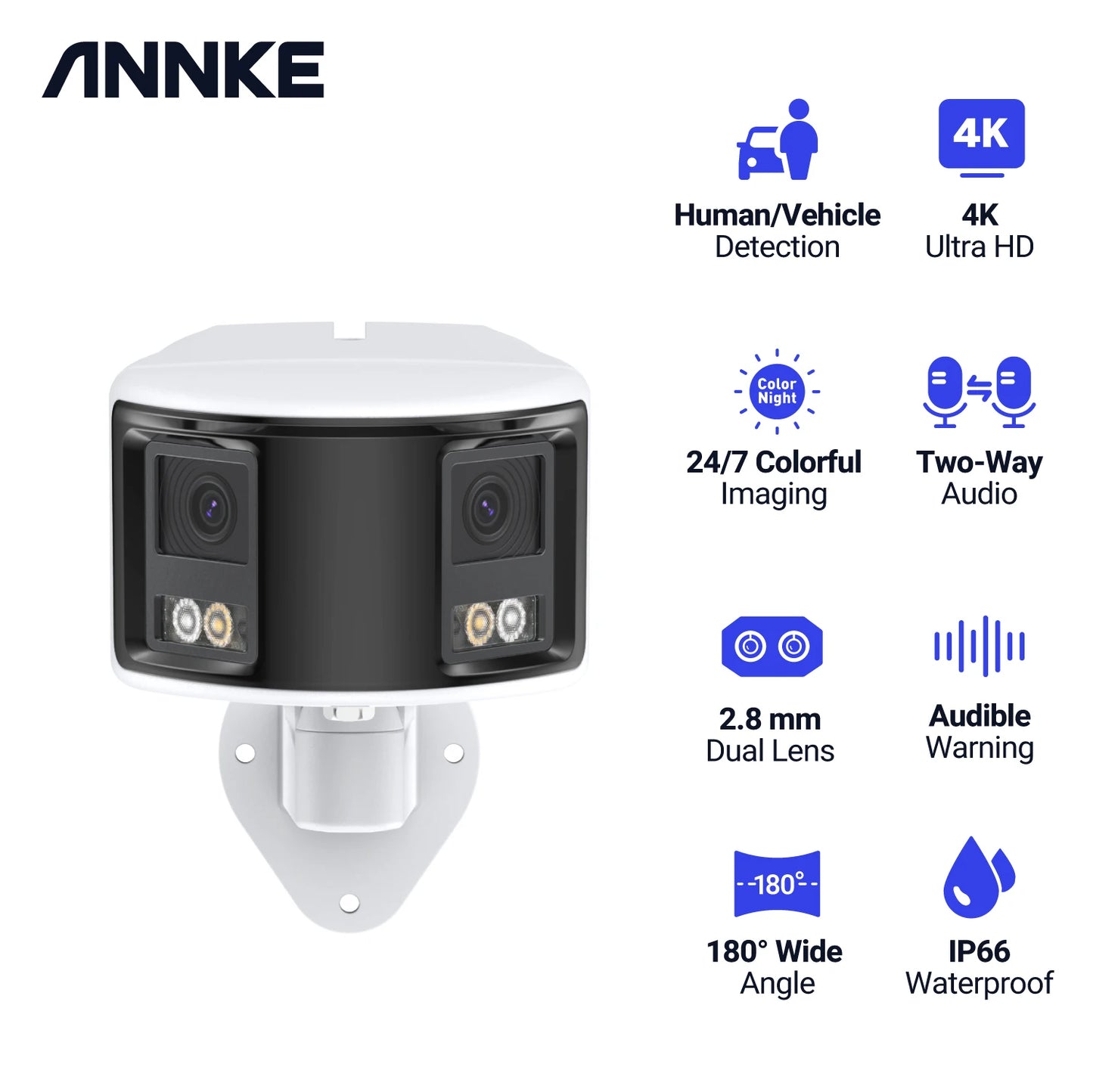 ANNKE Smart Home 180° 8MP DUO POE Dual Lens Wide View Outdoor Video POE Camera,4K AI Human Detect,8MP Security CCTV Camera