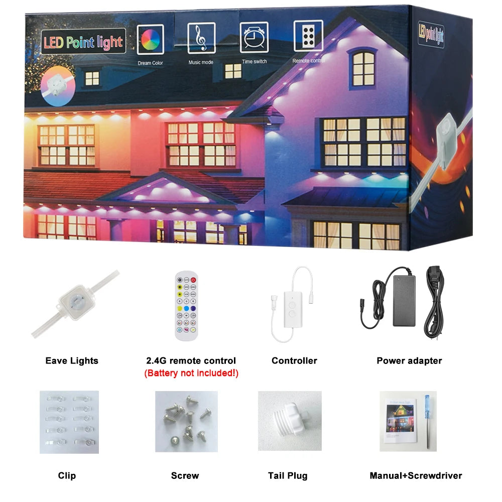 Smart Eaves Light LED Outdoor RGBIC WIFI LED Strip Light for House w/Remote Full House Eaves Light Party Christmas Holiday Decor