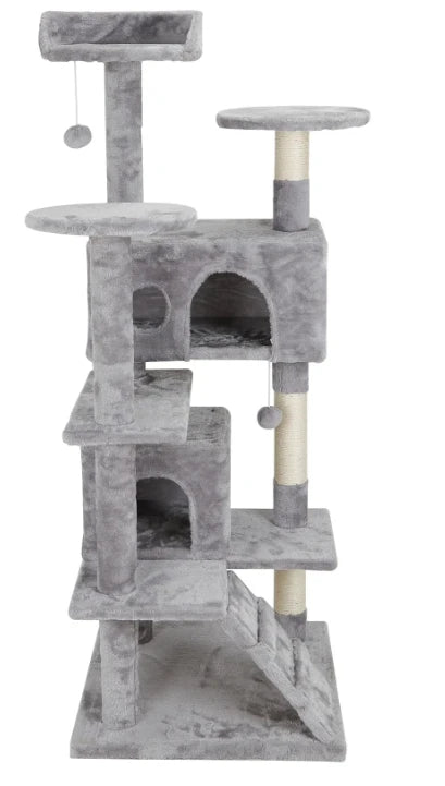 55 Inch Cat Tree Tower Activity Center Playing House Grey Beige Blue Brown Pink