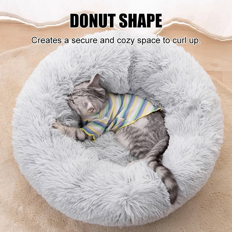 40-100cm Fluffy Pets Large Round Dog Bed Super Warm Soft Cat House