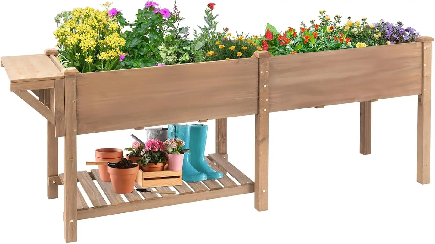 55"x 24" x 33" Elevated Wood Planter Box for Backyard Balcony Patio , Garden Flower Beds with Drainage Holes & Storage Shelf
