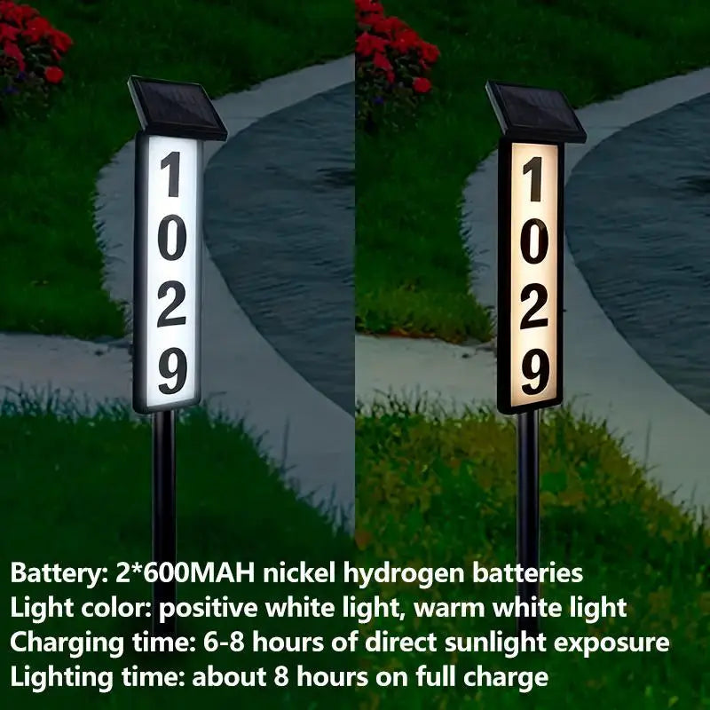 Solar Energy House Light With Rod, Solar Address Sign Lighted House Number with 2 Light Modes, Outdoor Waterproof Address Number