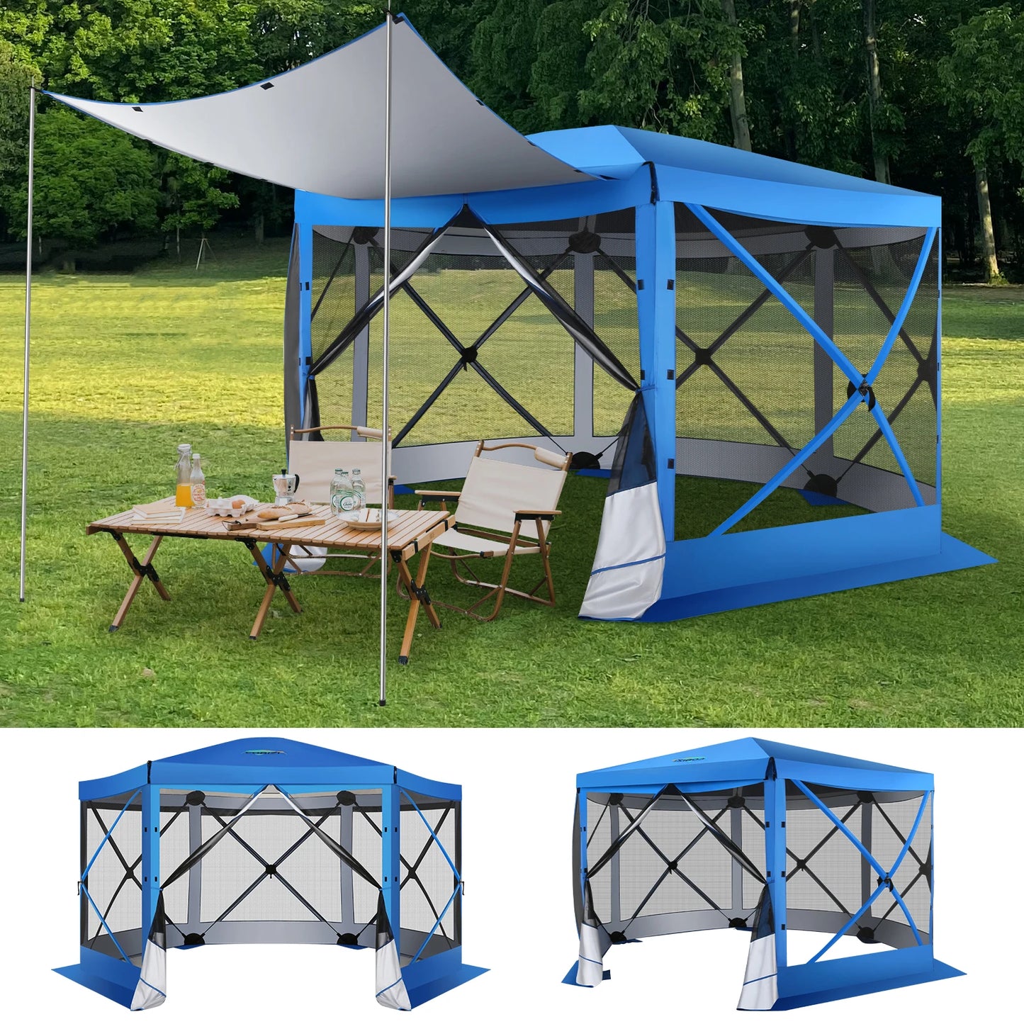 Pop Up Gazebo 12'x12' 6-Sided Screen House Tent for Camping, Outdoor Instant Stargazing Gazebo Canopy with Awning 2.0 ,Hub Tent