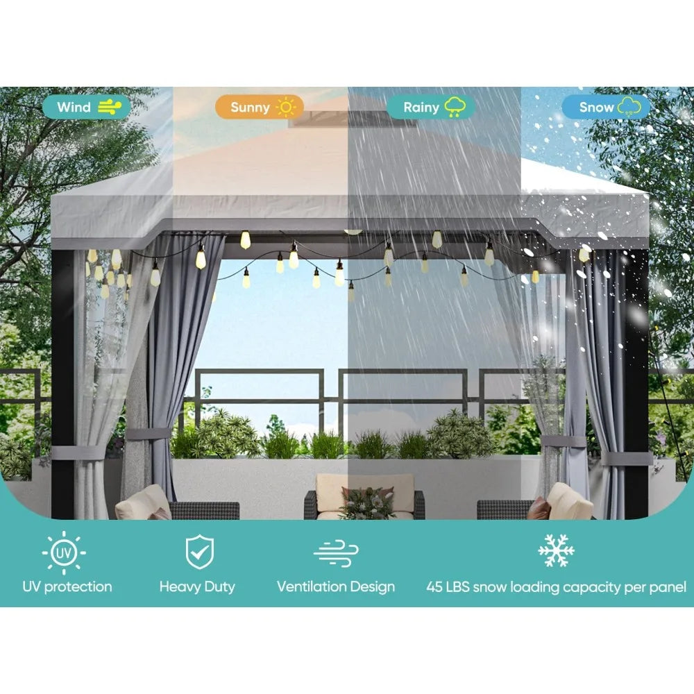 Heavy Duty Garden Gazebo with Mosquito Netting, Galvanized Steel Frame, Patios Canopy Outdoor Waterproof, Backyard Gazebo