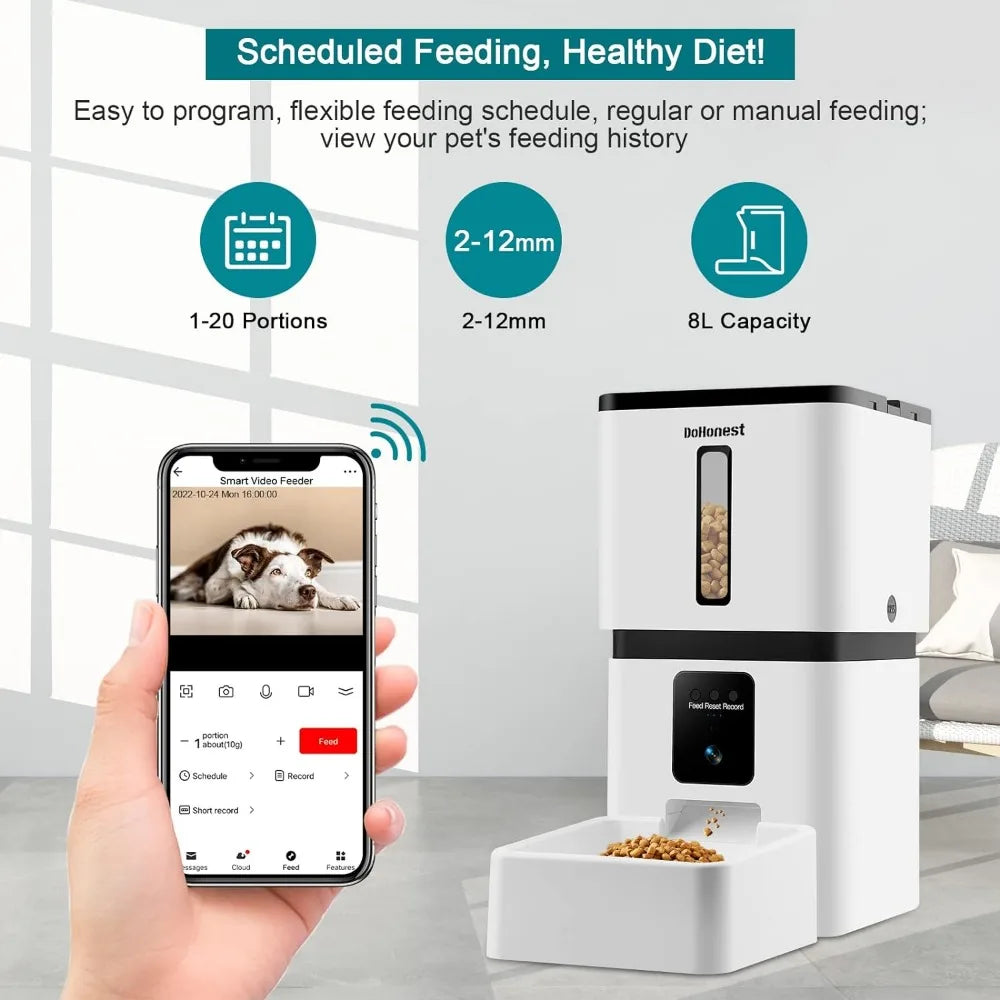 DoHonest Automatic Dog Feeder with Camera 8L Smart Dispenser