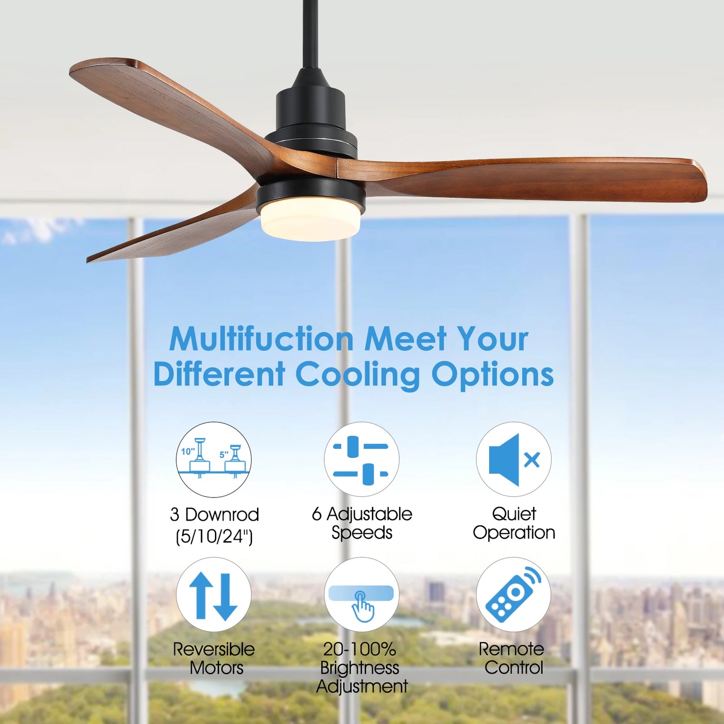 Sofucor Modern 52-inch ceiling fan with LED DC 6-speed high wind with remote control For living room、Bedroom、Dining room