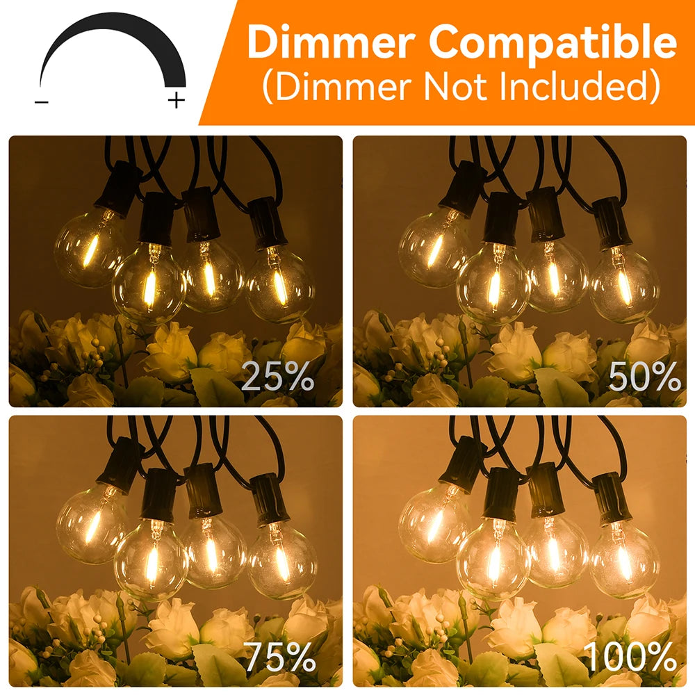 LED String Light 150FT G40 Fairy Garland Light Connectable Christmas Garden Light With Retro Bulb For Backyard House Decorations