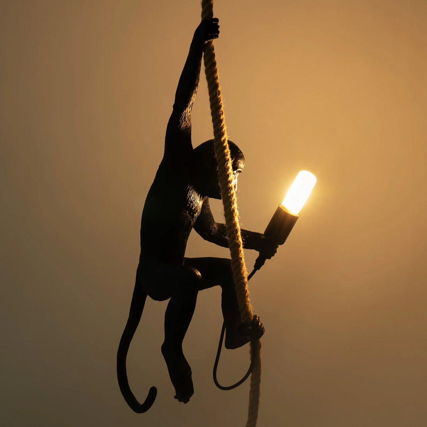Monkey Pendant Lamp Monkey Shaped Ceiling Lamp Hemp Rope Chandelier Creative Resin Light for Home Office Bedroom Décor