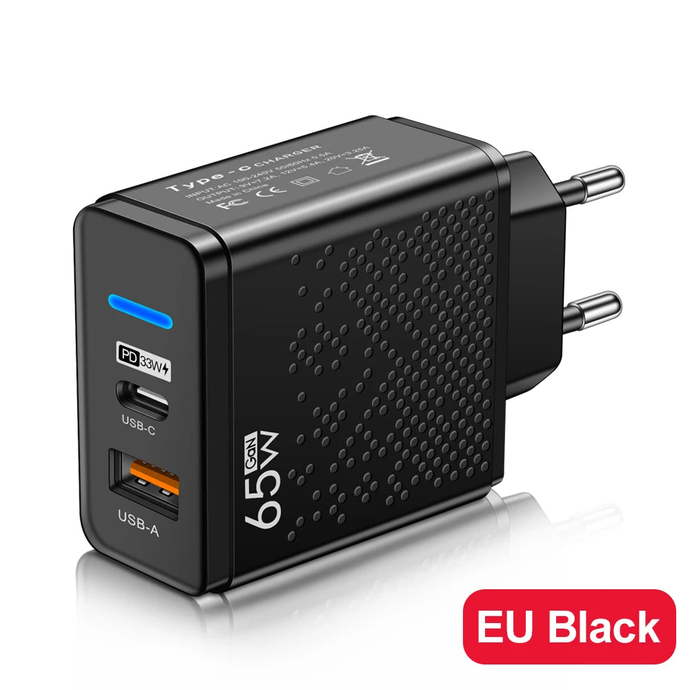 65W USB C Charger PD QC 3.0 Type C USB Fast Charging Wall Adapter For iPhone 14 Xiao mi Samsung Macbook Quick Phone Charger