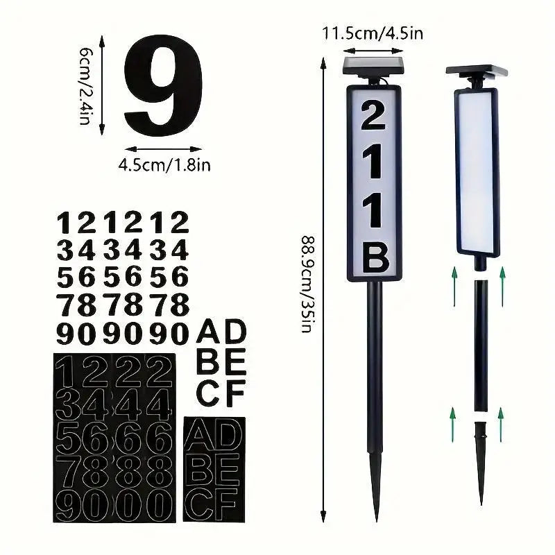 Solar Energy House Light With Rod, Solar Address Sign Lighted House Number with 2 Light Modes, Outdoor Waterproof Address Number