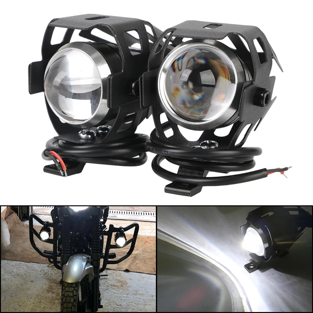 2pcs Motorcycle Headlight Auxiliary Working Lamp Motorbike Spot Fog light LED DRL Spotlights Angel Eye