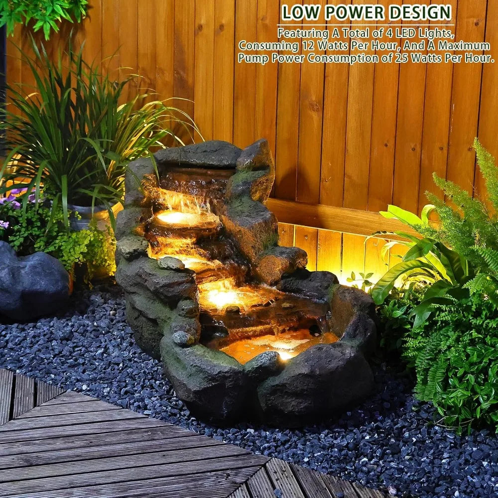 42.1 "L floor standing outdoor fountain with LED lights and pump, suitable for garden, home art decoration, outdoor fountain